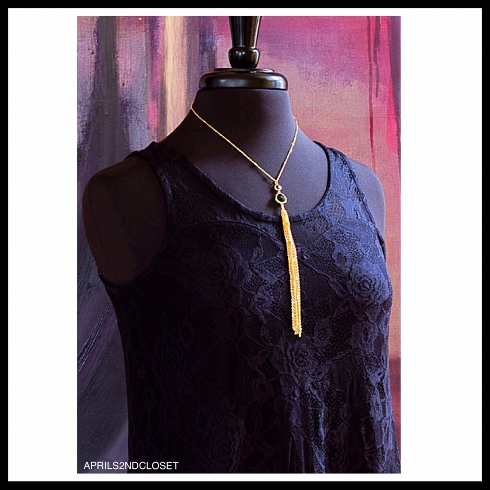 LONG EMERALD STONE TASSEL LONG NECKLACE A2C - Picture 3 of 8
